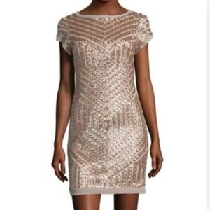 Vince Camuto | Champagne Gold Sequin Geo Pattern Cap Sleeve Sheath Dress *NWT*